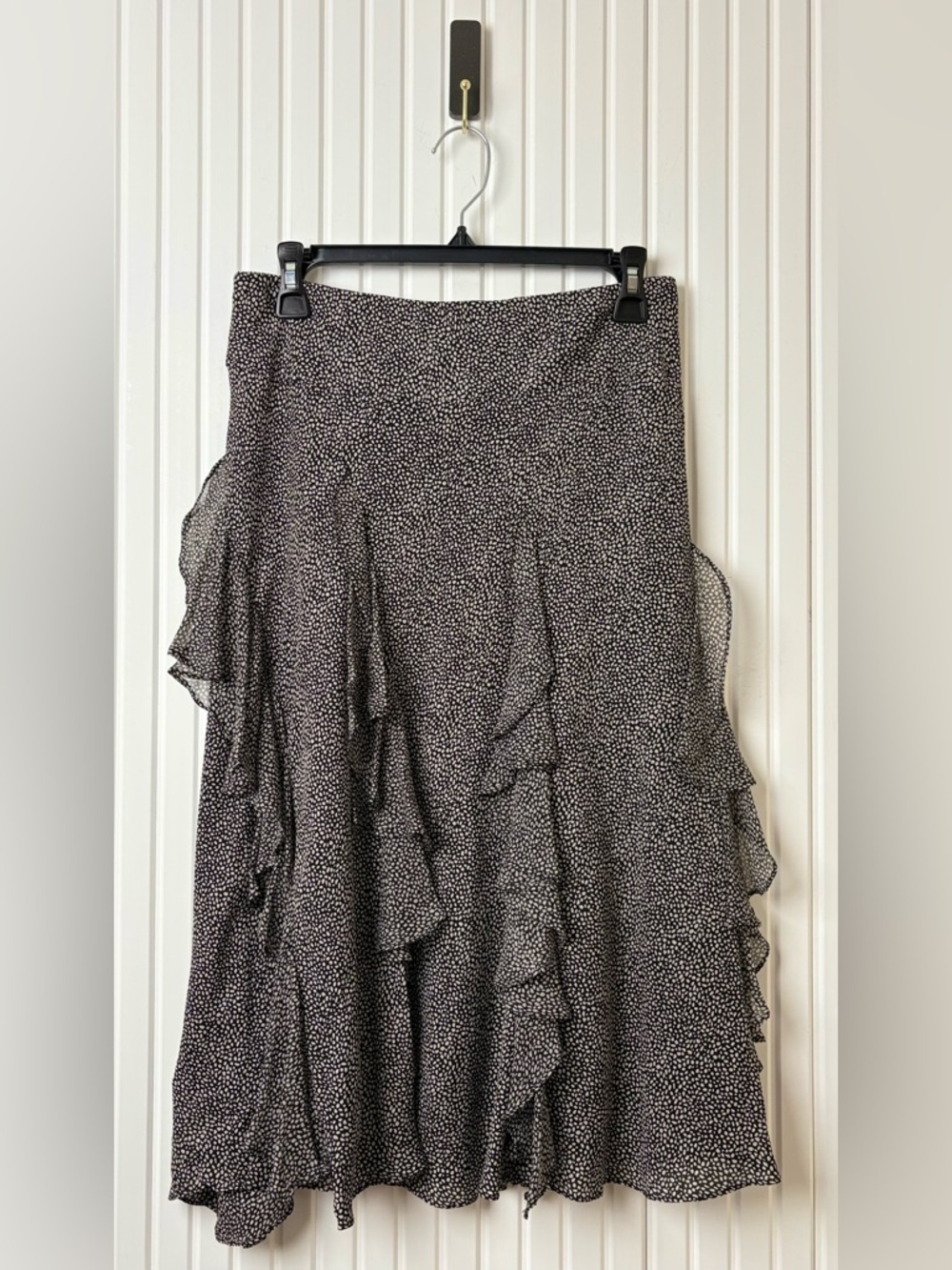 Jones New York 100% Silk Ruffle Skirt 4 Polka Dot Whimsigoth Dark Romantic